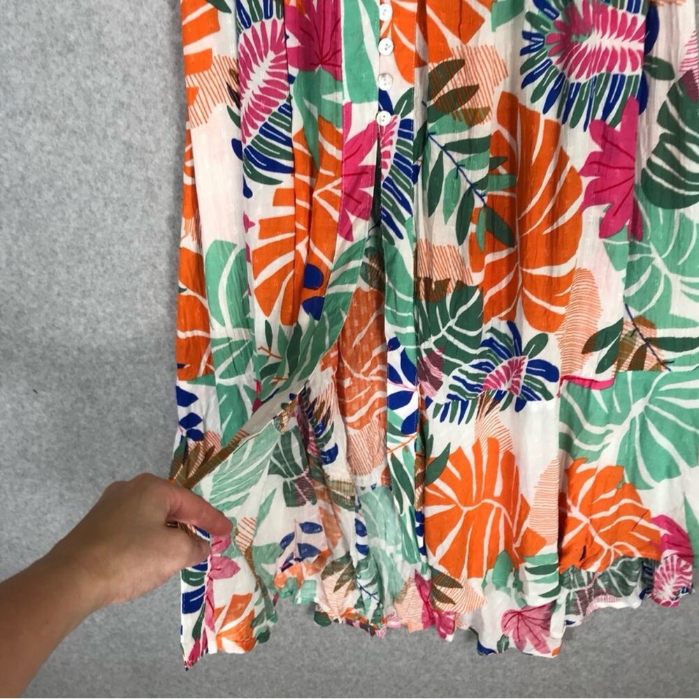 Nicole Miller Tropical Maxi Skirt Slit Button Front Boho Large Flowy Rayon Skirt - Picture 4 of 12